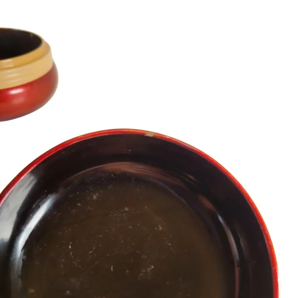 Vintage Japanese Lacquer Trinket Box Red Bamboo Design 4